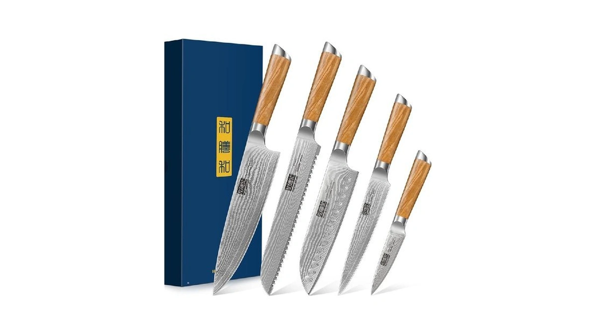 Hoshanho 5 Pieces Kitchen Knife Sets, Ultra Sharp Professional Damascus