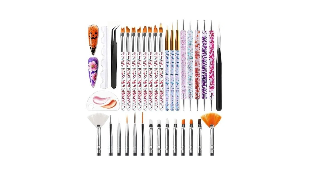 Artdone 34pcs Nail Art Brushes, Nail Art Tool Set, Dotting