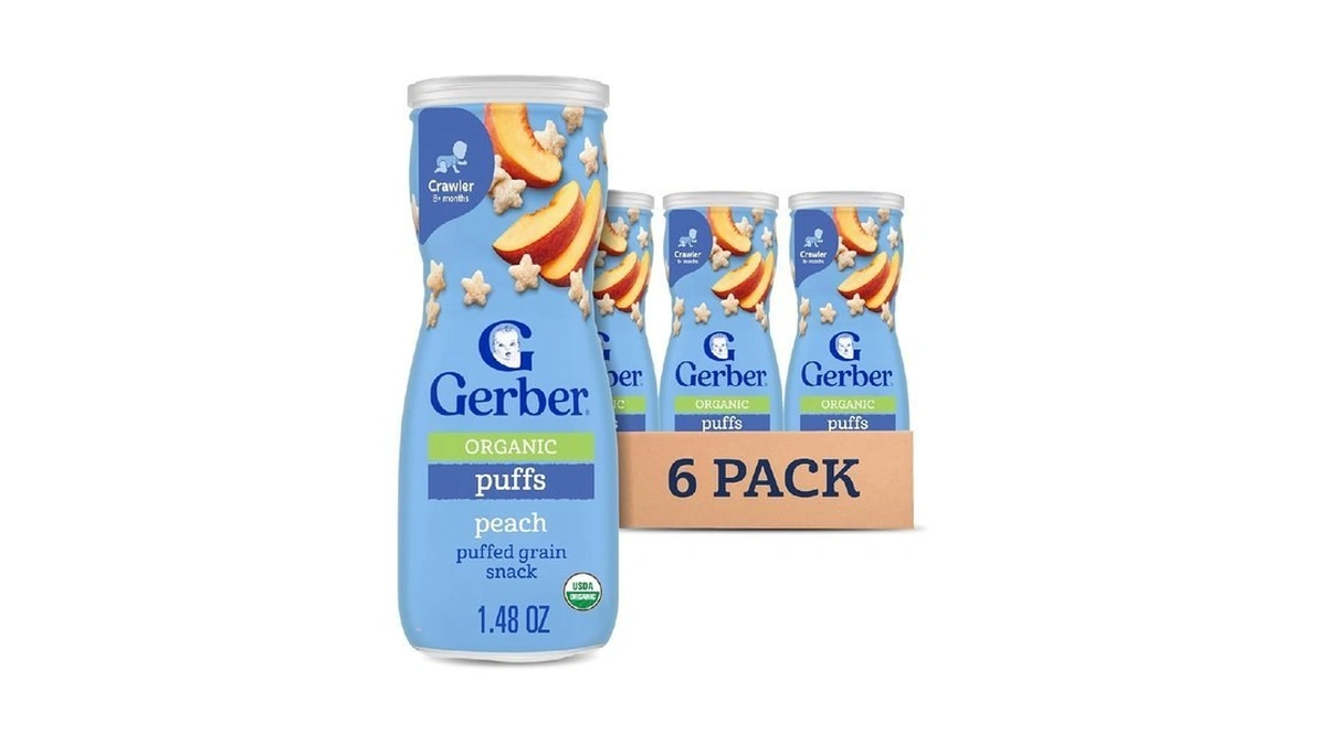 Gerber Baby Snacks, Organic Puffs, Peach, Baby Food, 1.48 Ounce