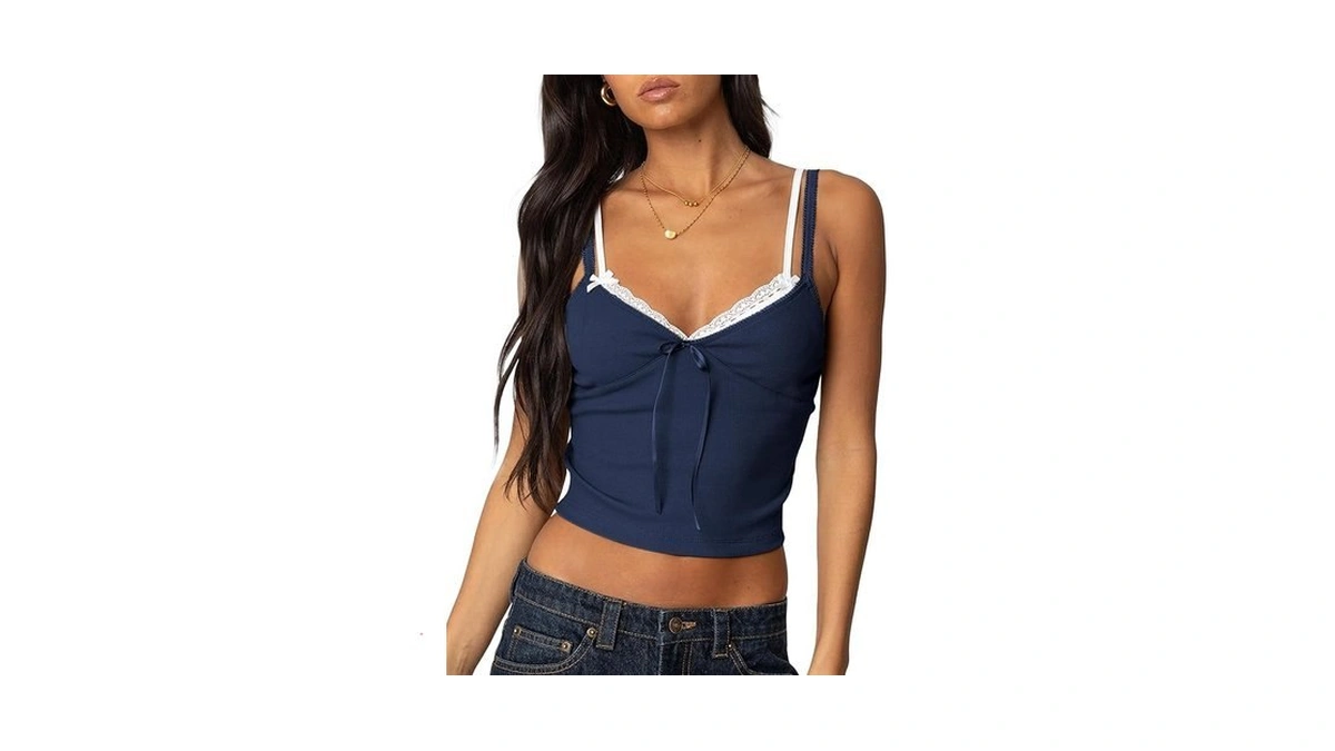 Women Camisole Tank Tops Lace Trim Slim Fit Cami Tops