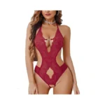 Avidlove Sexy Lace Lingerie Deep V Halter Teddy Babydoll Bodysuit