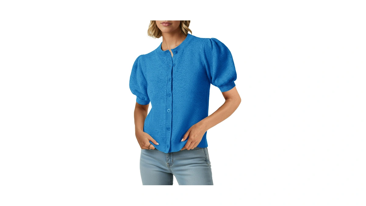 Saodimallsu Womens Puff Short Sleeve Cardigans Casual Summer Button Down