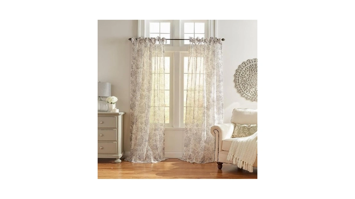 Elrene Home Fashions Westport Floral Tie-top Sheer Window Curtain, 52"
