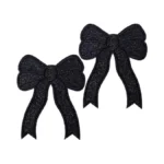 2pcs Glitter Bow Iron-on Patches, Embroidered Bowknot Applique For Diy
