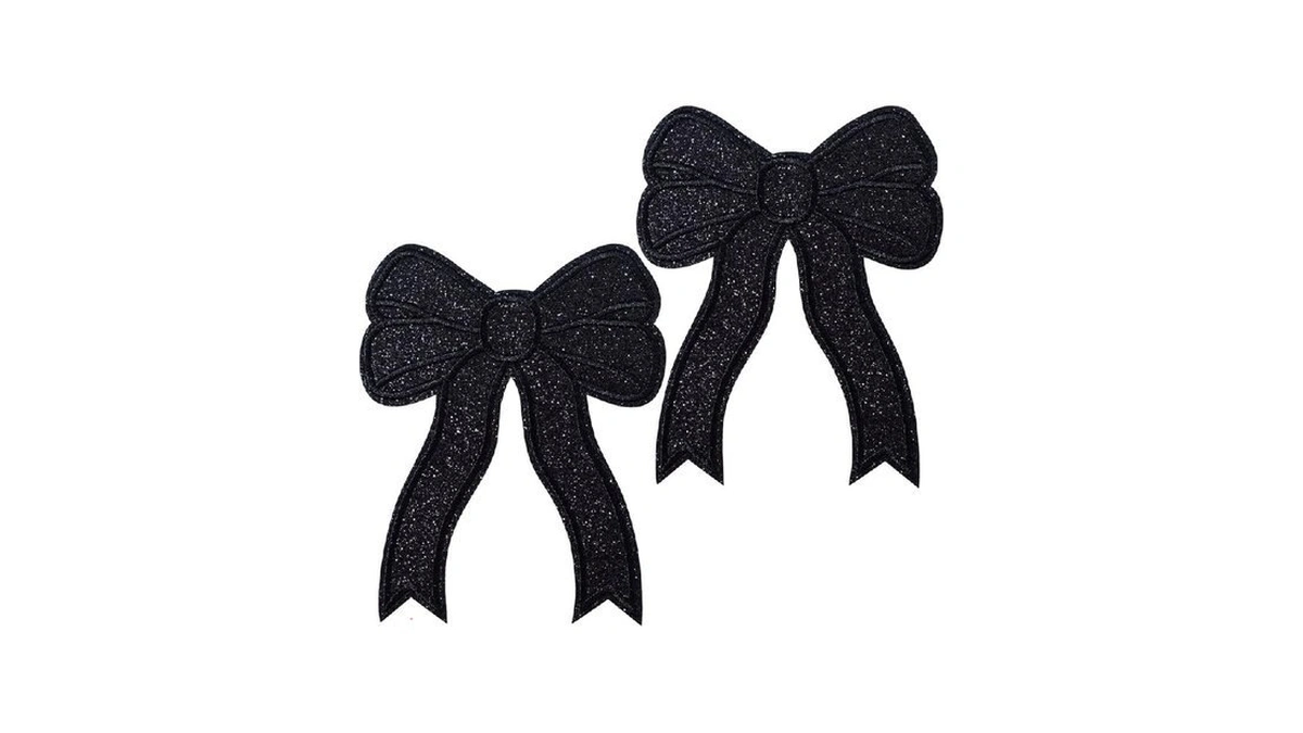 2pcs Glitter Bow Iron-on Patches, Embroidered Bowknot Applique For Diy
