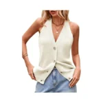 Women Button Down Sweater Vest Tank Top Sleeveless V Neck