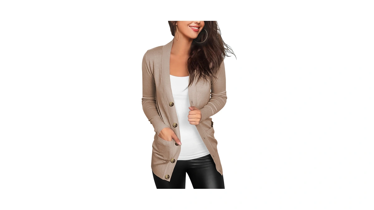Verabendi Womens V Neck Button Cardigans Soft Open Front Knit