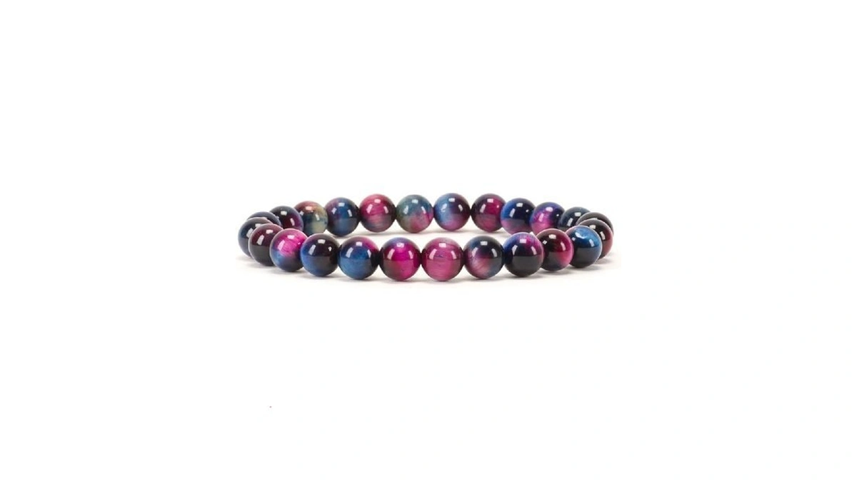 Cherry Tree Collection Pink And Blue Tiger's Eye Beaded Bracelet