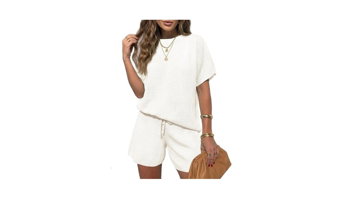 Fisoew Womens 2 Piece Lounge Sets 2026 Summer Short Sleeve