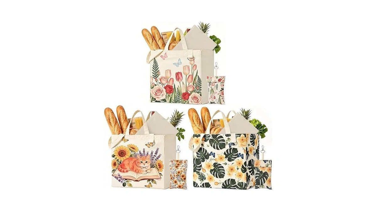 Kidjfgg Large Canvas Grocery Tote Bag, 3 Pack Heavy Duty