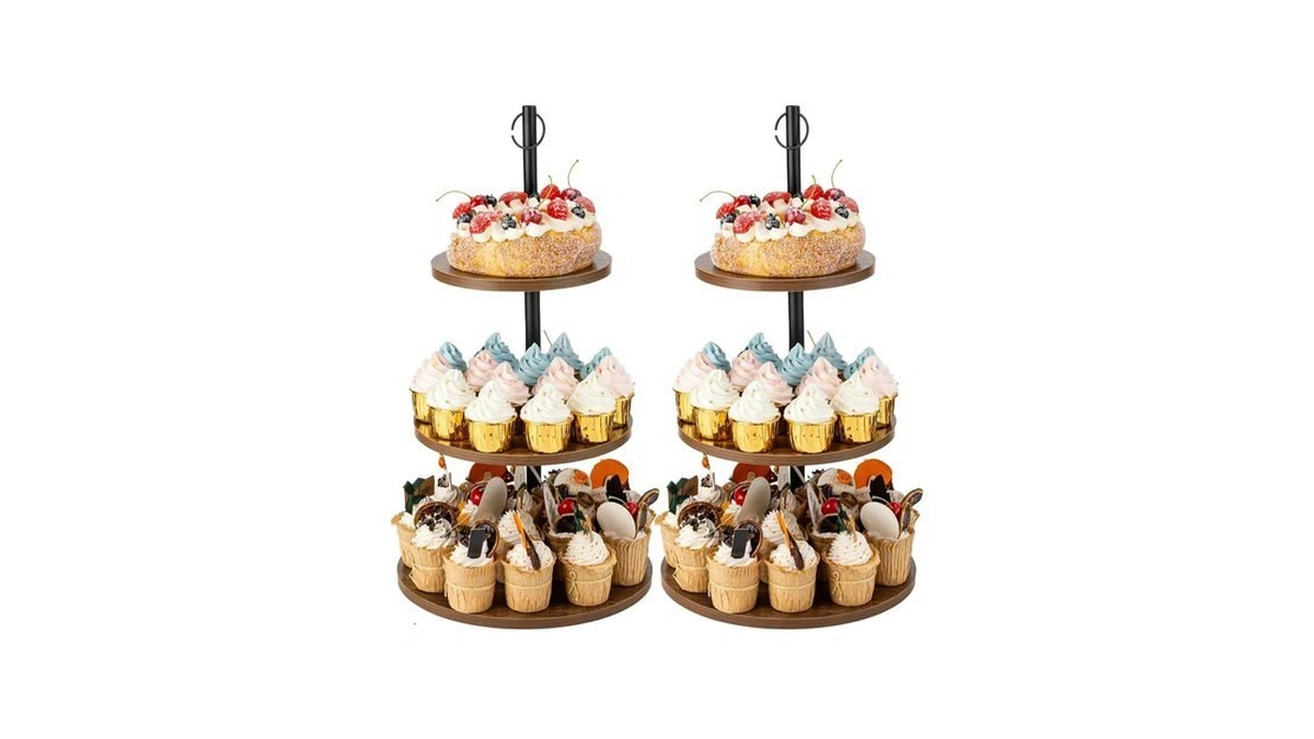 Aminigram 2 Packs Wooden Cupcake Stand, 3 Tier Large Cupcake