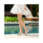 Athlefit White Kitten Heels For Women Strappy Flip Flop Low