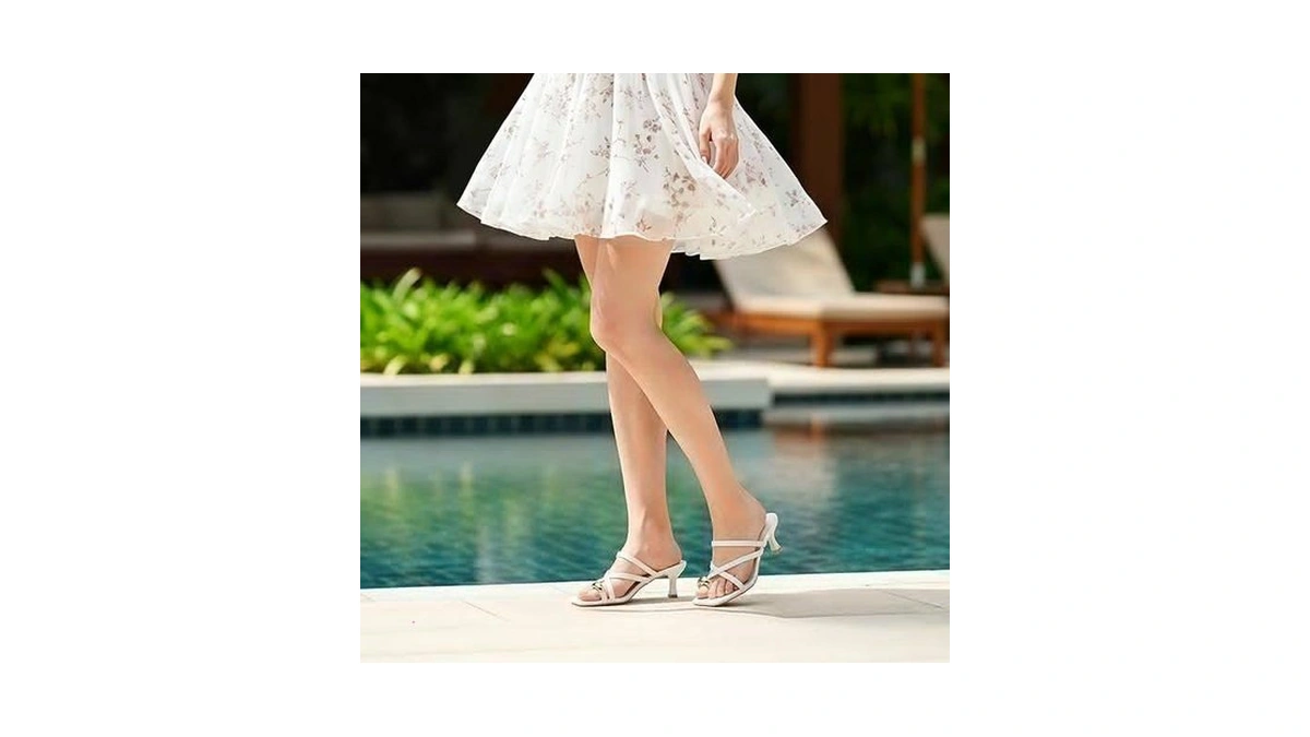 Athlefit White Kitten Heels For Women Strappy Flip Flop Low