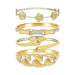 Womens Stackable Floral Gold Bracelets - 4pcs 18k Gold Plated