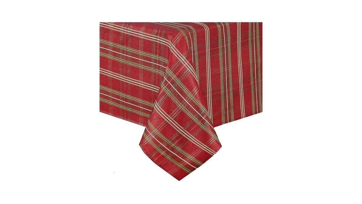 Elrene Home Fashions Shimmering Plaid Holiday Fabric Tablecloth, 52" X