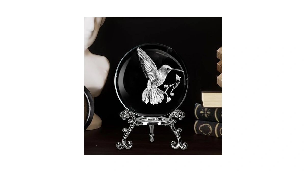 Coqirausen Hummingbird Crystal Ball, 2.4inch Glass Ball Fengshui Figurines Decorative