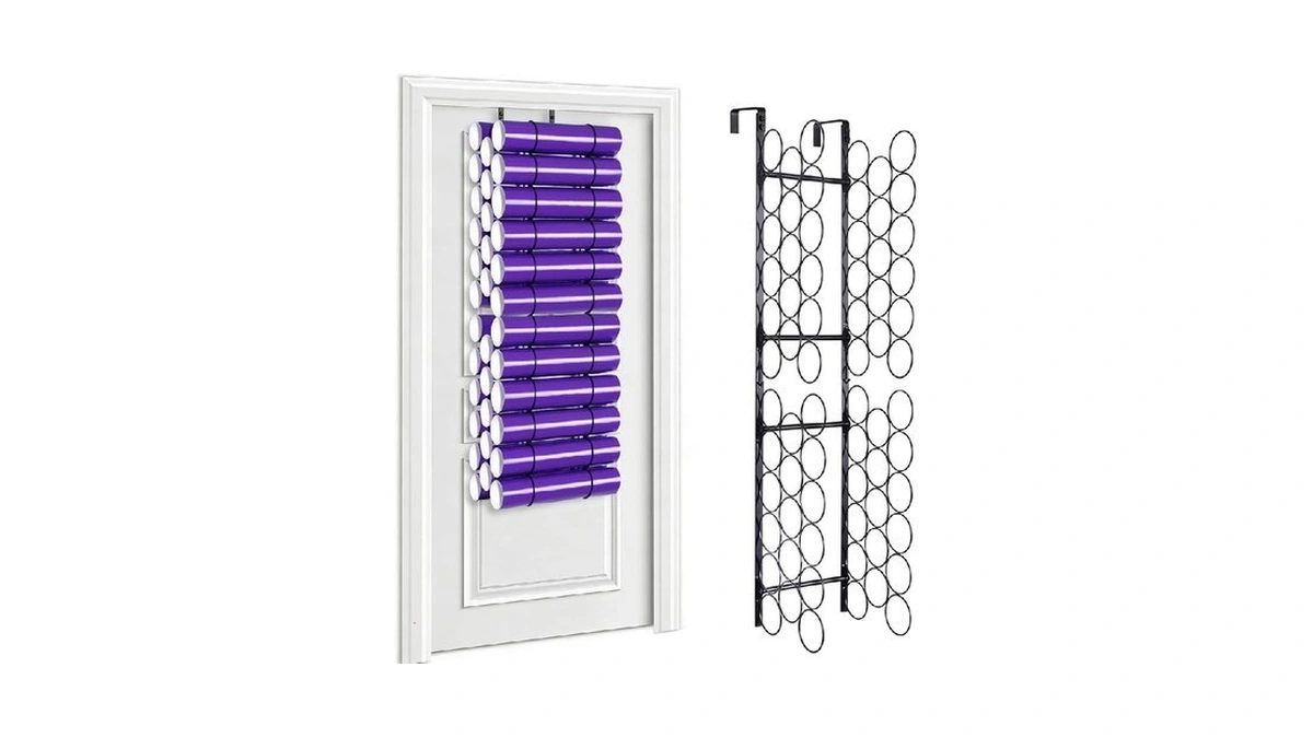 Volepet Hanging Vinyl Storage 34-holes Metal Vinyl Roll Holder Black
