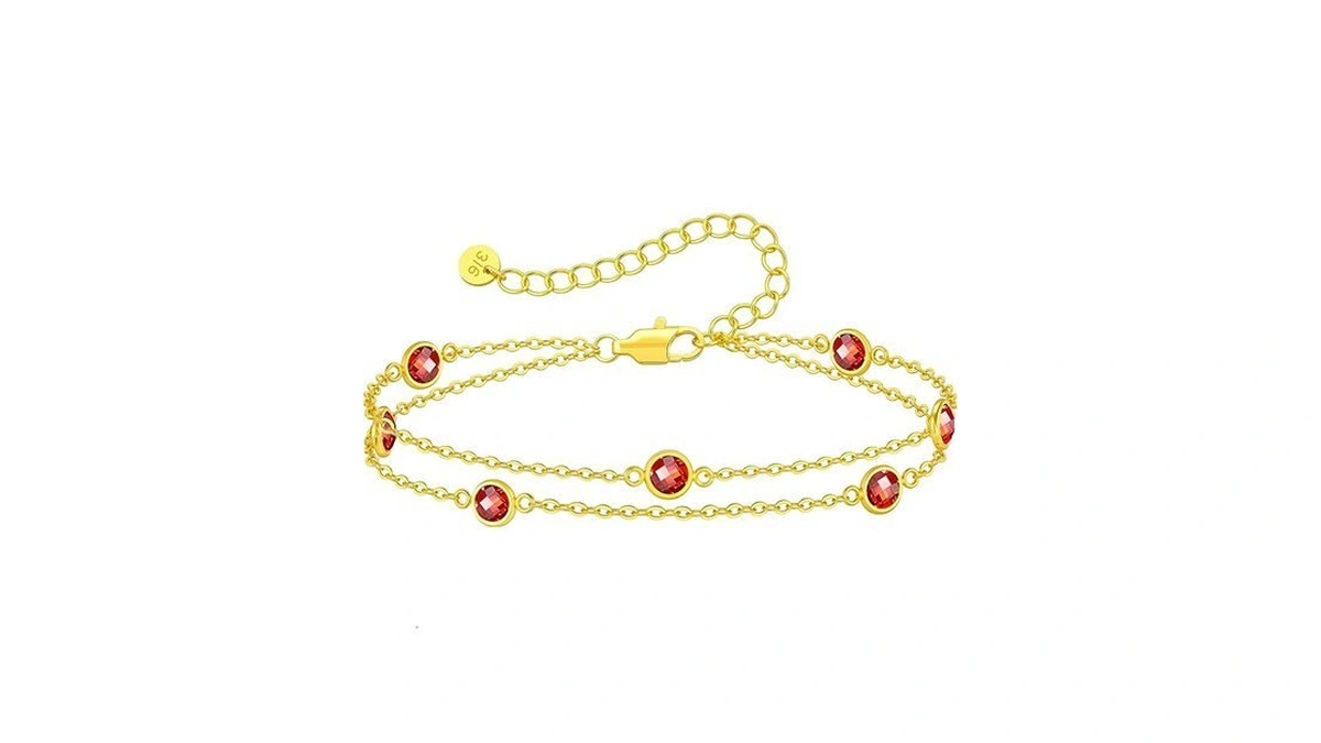 Louisa Secret Stainless Steel Double Layer January/red/garnet Birthstone Bracelet For