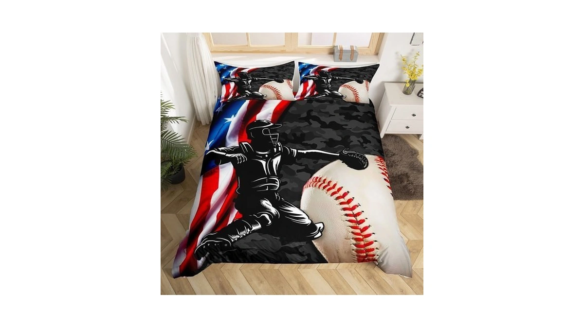 Homewish Baseball Bedding Set King Size,camo American Flag Duvet Cover