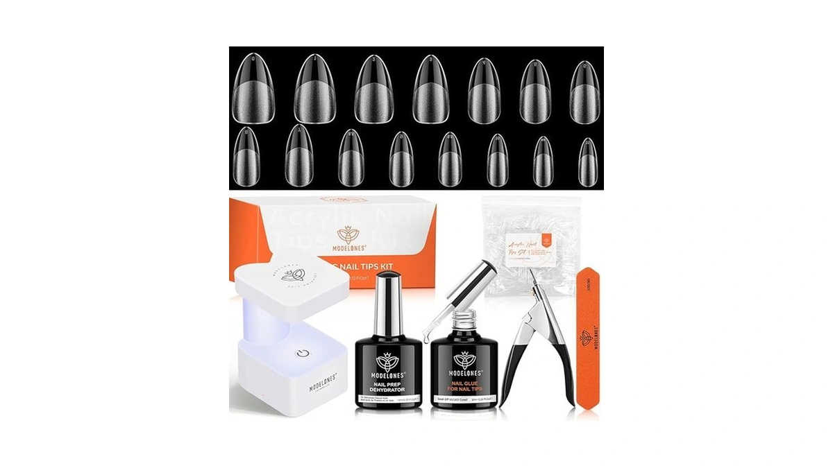 Modelones X Nail Gel Kit Almond, Upgrade 15sizes Fake Nails,