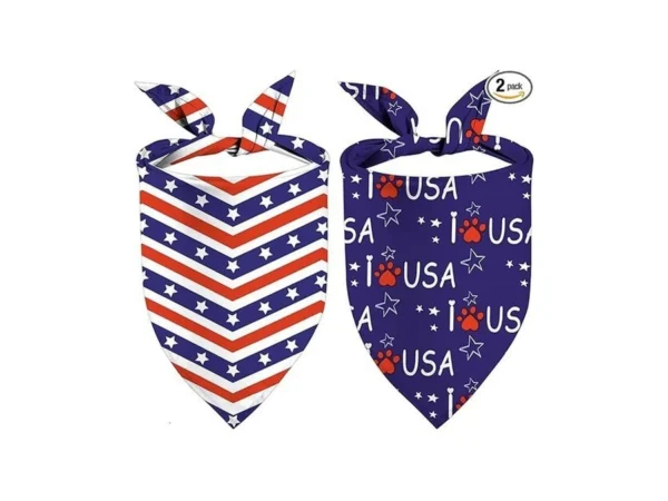 Patriotic Dog Bandanas, Double Sided 2 Pack Holiday Puppy Bandanas,