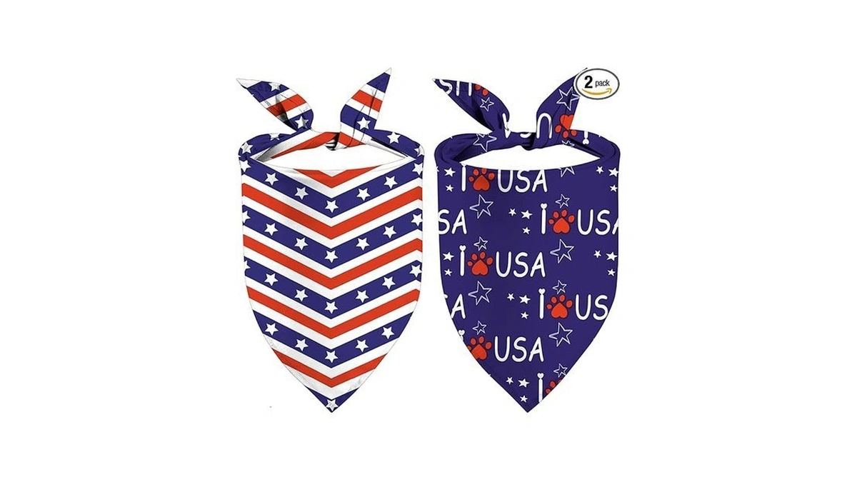 Patriotic Dog Bandanas, Double Sided 2 Pack Holiday Puppy Bandanas,