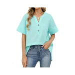 Celmia Cotton Linen Tops For Women Short Sleeve V Neck
