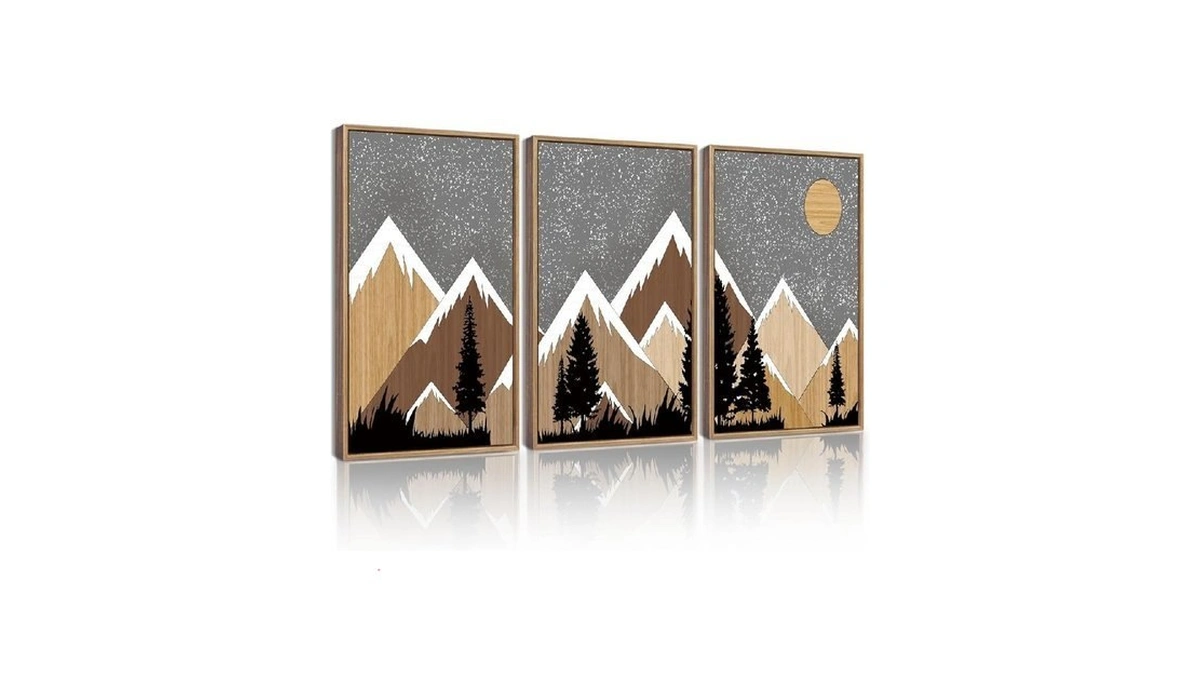 Kuvioke Morden Mountains Framed Wall Art Boho Pine Tree Forest