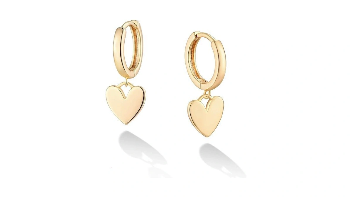 Heart Dangle Hoop Earrings For Women 14k Gold Plated Love