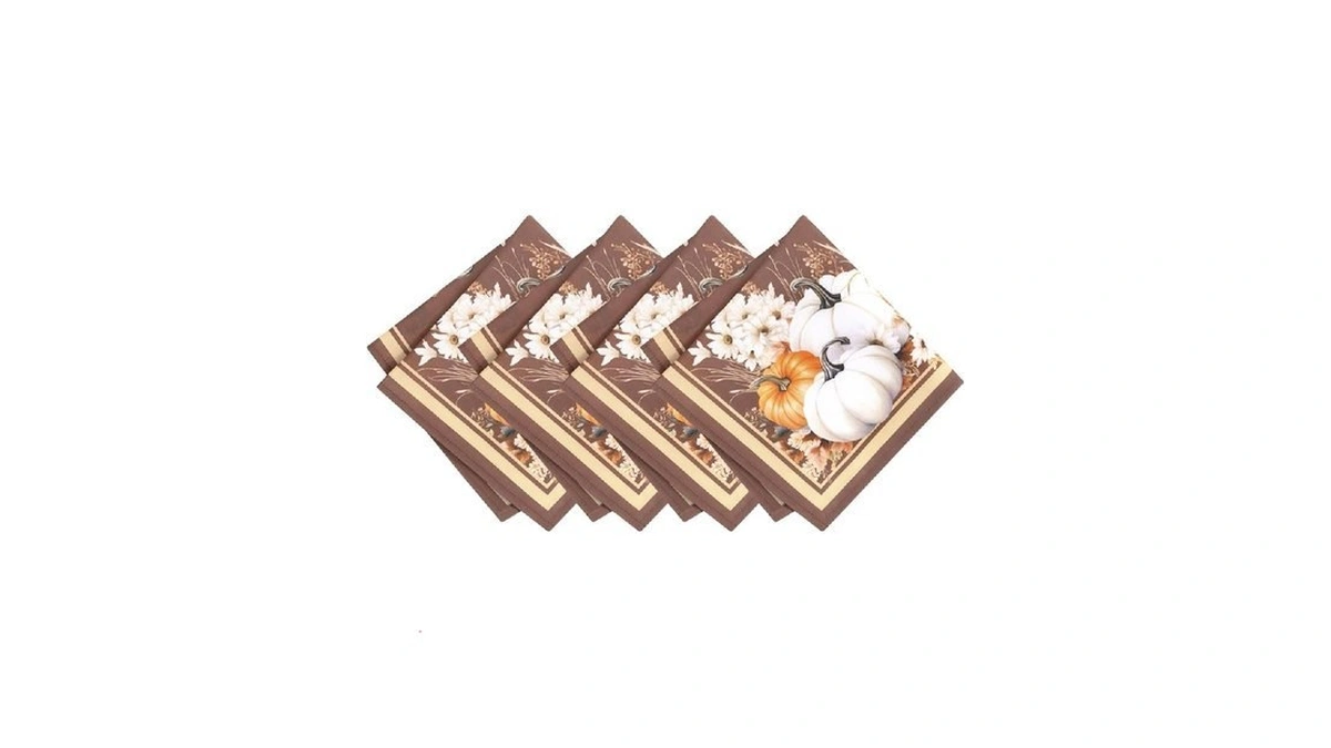 Elrene Home Fashions Wheatland Harvest Fall/thanksgiving Cloth Dinner Napkins, 17"x17",
