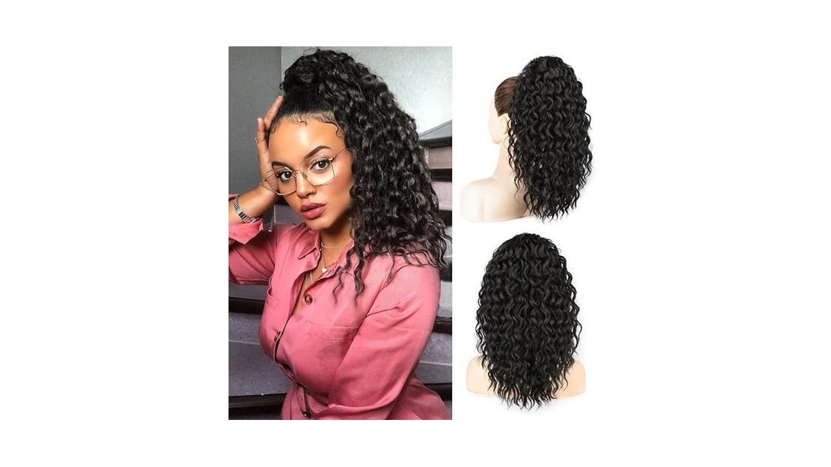 Freemeige Curly Ponytail Extension 16 Inch Fake Pony Tails Hair