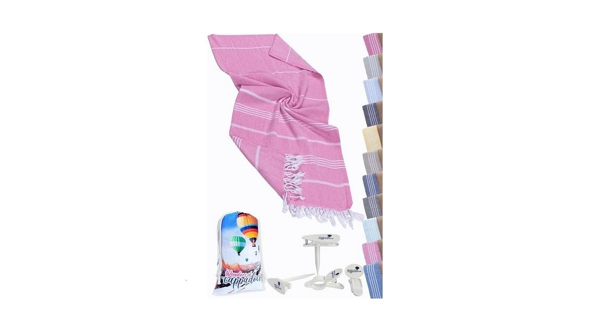 Turkish Cotton Beach Towel With Design Bag And Sand Clips