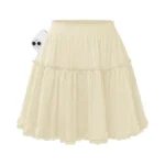 Kate Kasin Womens Beige Mini Beach Skirt With Shorts Underneath,