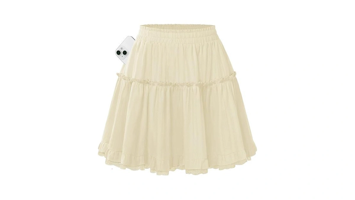 Kate Kasin Womens Beige Mini Beach Skirt With Shorts Underneath,