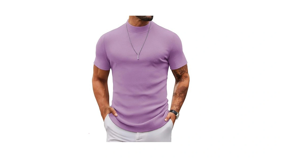 Coofandy Mens Mock Turtleneck Sweater Short Sleeve Slim Fit Turtle