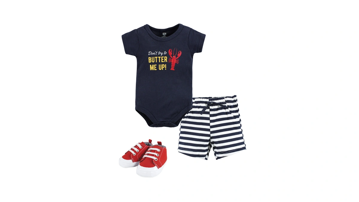 Hudson Baby Unisex Baby Cotton Bodysuit, Shorts And Shoe Set,