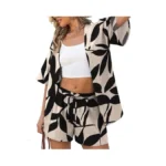 Verabendi Two Piece Print Cover Up Sets-top & Shorts,beach Vacation