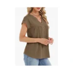 Yokgo Womens T Shirts Short Sleeve Pleated Button Top Dressy