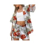Verabendi Two Piece Print Cover Up Sets-top & Shorts,beach Vacation