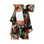 Verabendi Two Piece Print Cover Up Sets-top & Shorts,beach Vacation
