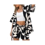 Verabendi Two Piece Print Cover Up Sets-top & Shorts,beach Vacation