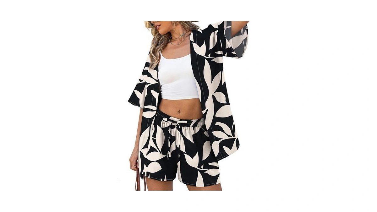 Verabendi Two Piece Print Cover Up Sets-top & Shorts,beach Vacation