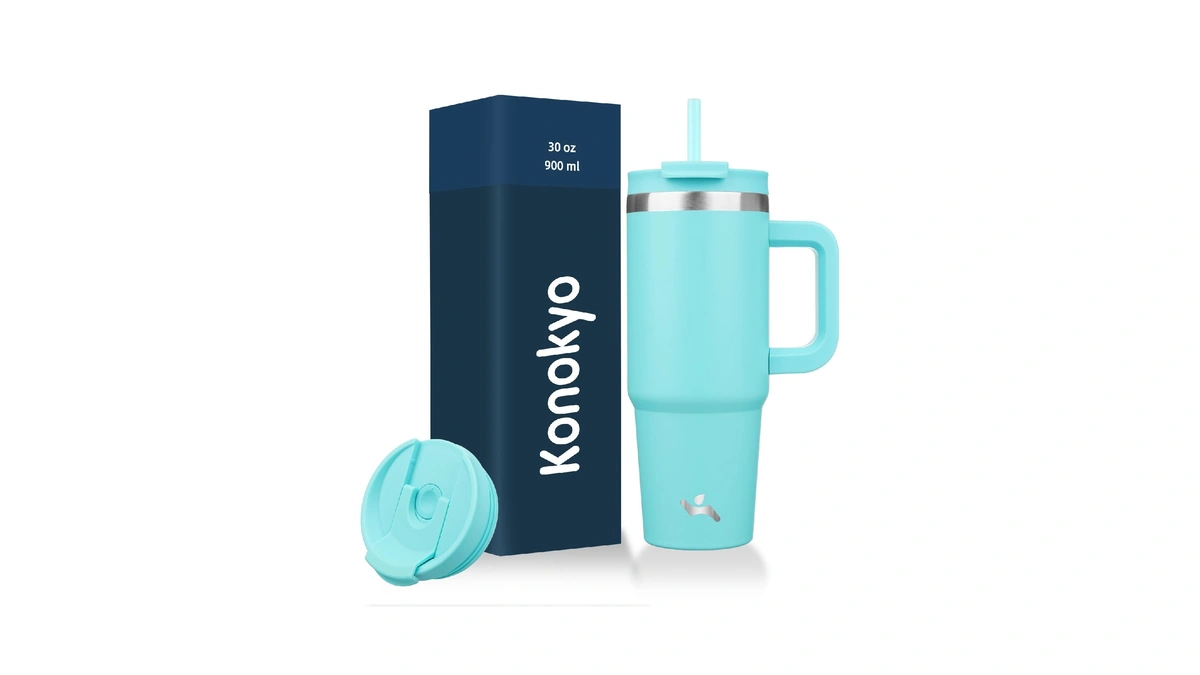 Konokyo 30 Oz Tumbler With Handle And 2 Straws,2 In