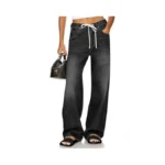 Cicy Bell Womens Wide Leg Jeans Drawstring High Waisted Baggy