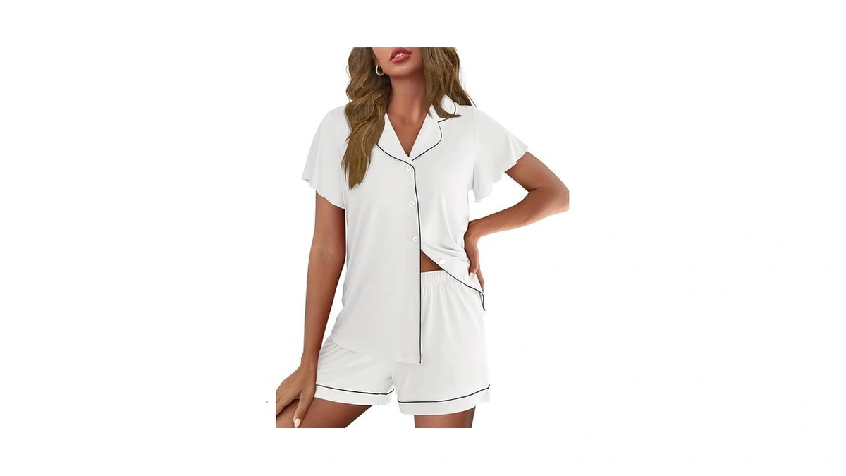 Ekouaer Pajamas For Women Set Button Up Pjs Ruffle Sleeve