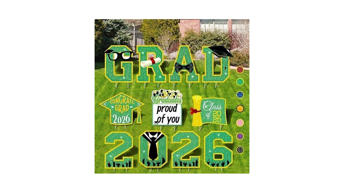 Graduation Decorations 2026 Green And Gold, 11 Pcs Graduation Yard