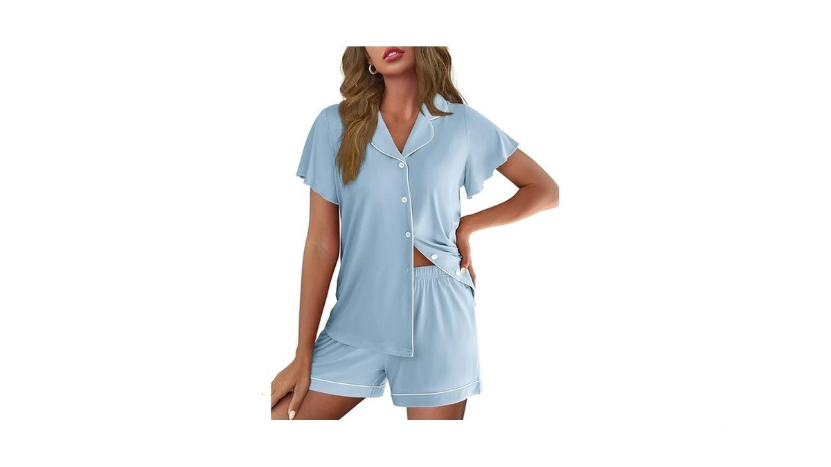 Ekouaer Pajamas For Women Set Button Up Pjs Ruffle Sleeve