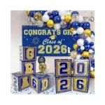Graduation Decorations 2026 Navy Blue And Gold Balloon Boxes, Class