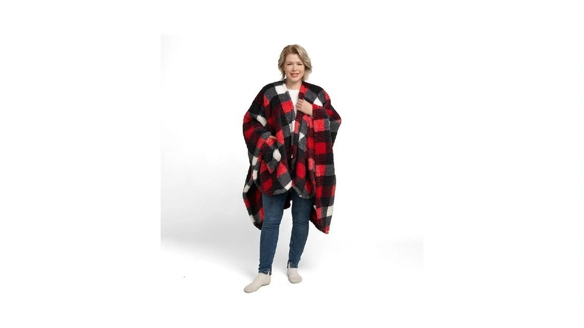 Berkshire Blanket Double Sided Sherpa Wearable Blanket, Warm Cozy Shawl
