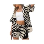 Verabendi Two Piece Print Cover Up Sets-top & Shorts,beach Vacation